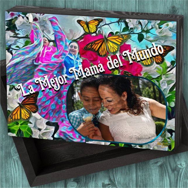La Mejor Mamá del Mundo Flowers & Butterflies PV01 Wooden Box Sign (Creator Uploaded)
