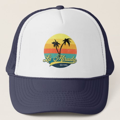 La Mirada Sunset with Palm Trees Trucker Hat