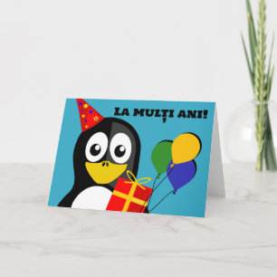 La multi ani! Happy Birthday in Romanian Penguin Card
