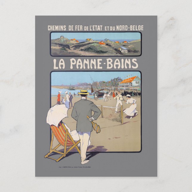 La Panne-Bains Vintage Poster 1912 Postcard (Front)