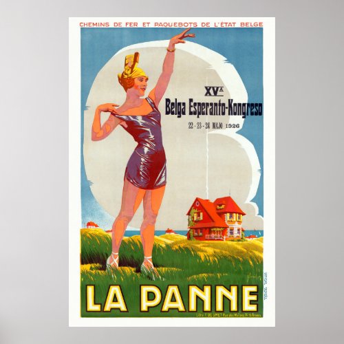 La Panne Belgium Vintage Poster 1926
