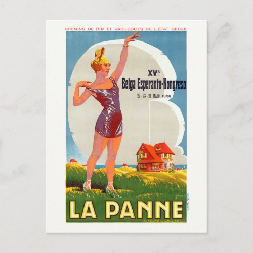 La Panne Belgium Vintage Poster 1926 Postcard