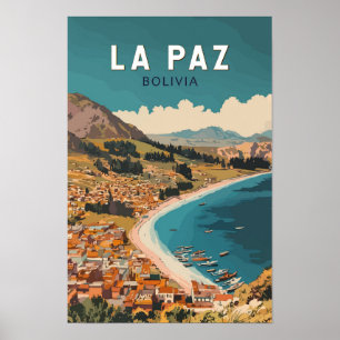 La Paz Bolivia Illustration Travel Art Vintage Poster