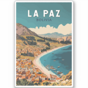 La Paz Bolivia Illustration Travel Art Vintage Sticker