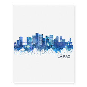 La Paz Bolivia Skyline Blue Temporary Tattoos