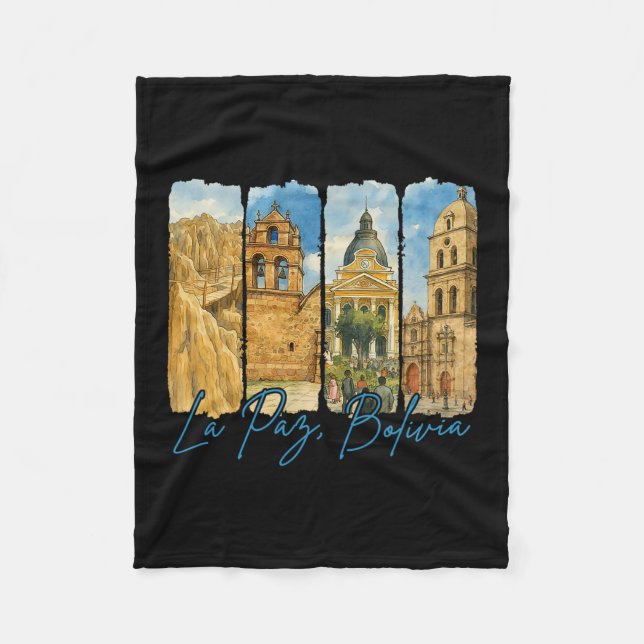 La Paz Bolivia Traveling Trip Brushstroke Souvenir Fleece Blanket (Front)