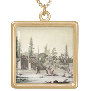 La Perouse at Port Francesci (colour engraving) Gold Plated Necklace