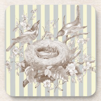La Petite Famille On Blue And Cream Background Beverage Coaster by WickedlyLovely at Zazzle