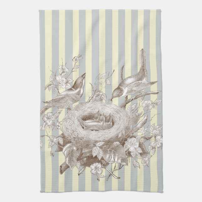 La Petite Famille on blue and cream Kitchen Towel (Vertical)