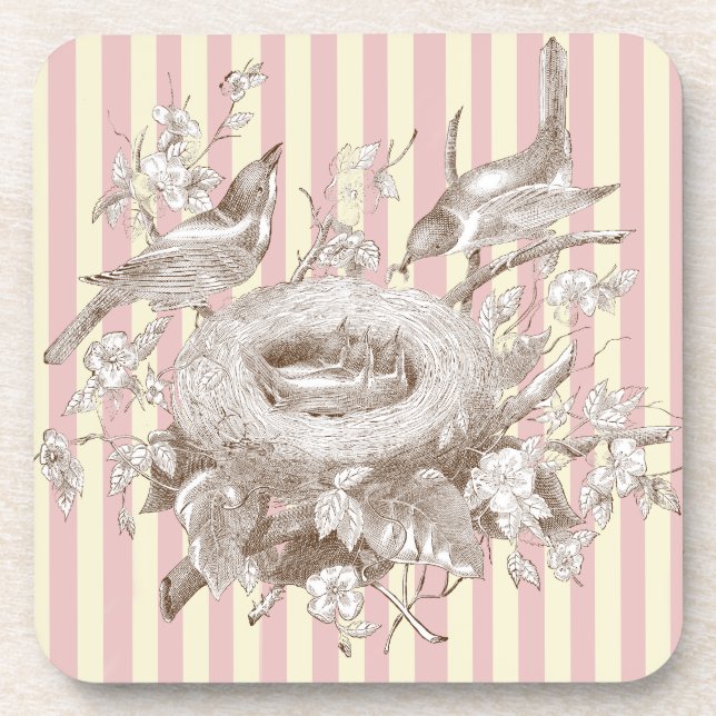La Petite Famille on pink and cream background Drink Coaster (Front)