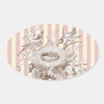 La Petite Famille On Pink And Cream Background Oval Sticker by WickedlyLovely at Zazzle