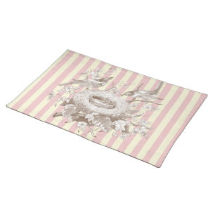 La Petite Famille on pink and cream stripes. Cloth Placemat