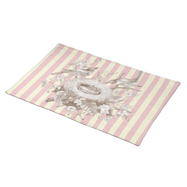 La Petite Famille on pink and cream stripes. Cloth Placemat (On Table)