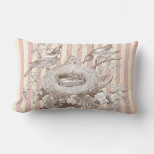 La Petite Famille on pink and cream stripes Lumbar Pillow