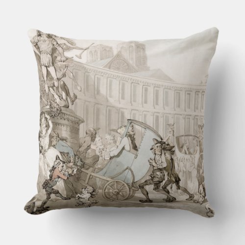 La Place des Victoires Paris c1789 pen and ink Throw Pillow