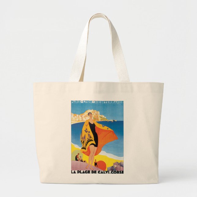 La Plage de Calvi Corse Large Tote Bag (Front)