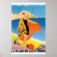 La Plage de Calvi Corse Vintage Travel Poster