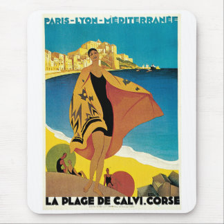 La Plage de Calvi, France vintage travel poster Mouse Pad