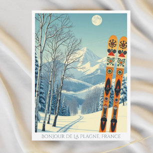 La Plagne France ski resort retro Postcard