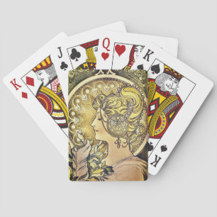 La Plume Girl Painting by Alphonse Mucha Poker Cards