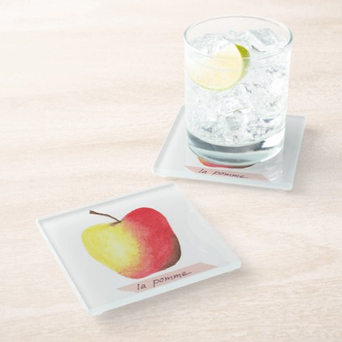 La pomme  The apple French learning Glass Coaster