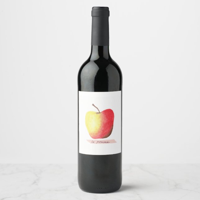 La pomme / The apple French learning Wine Label (Front)