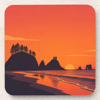 La Push Washington Sunset Minimalist Coastal Beverage Coaster