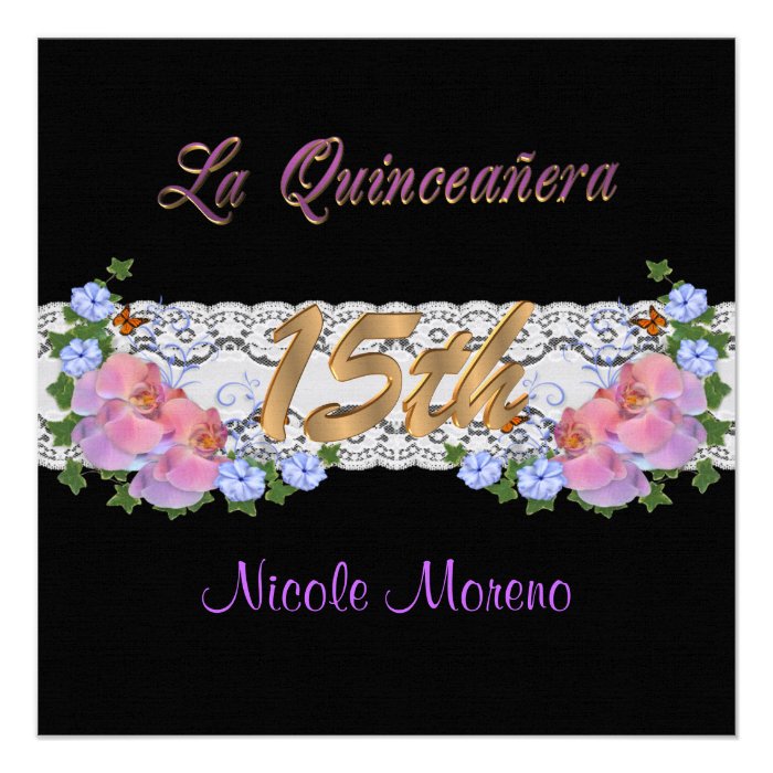 La Quinceanera invitation orchids and lace