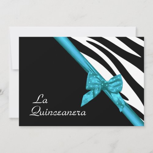 La Quinceanera Zebra and Ribbon Blue Invitation