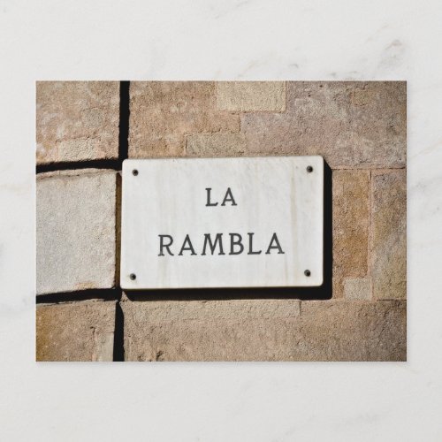 La Rambla Barcelona Spain Postcard Sign