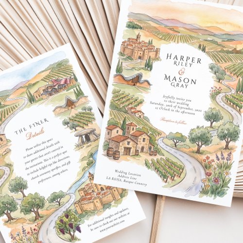 La Rioja Spain Basque Country Vineyard Wedding Invitation