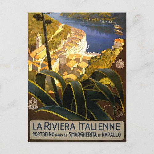 La Riviera Italienne Portofino Travel Poster 1920 Postcard