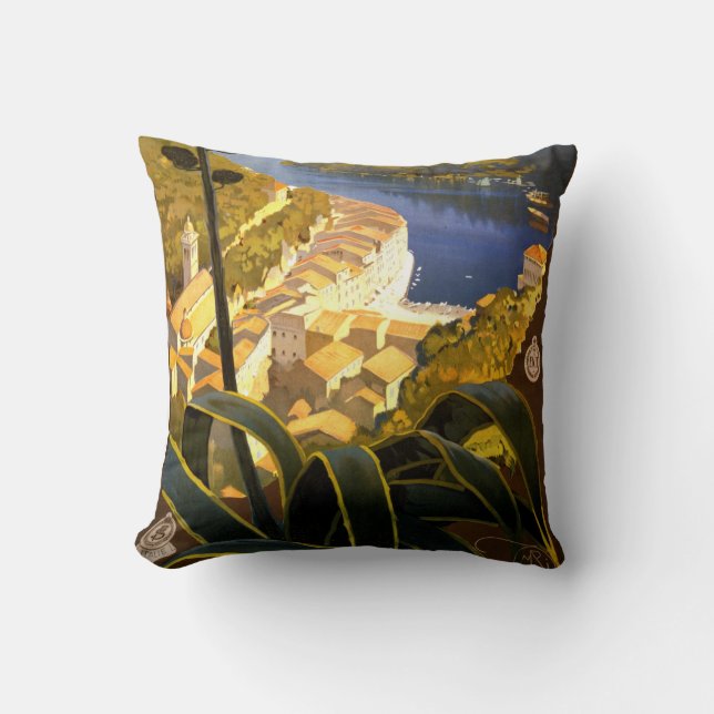 La Riviera Italienne Portofino Travel Poster 1920 Throw Pillow (Front)