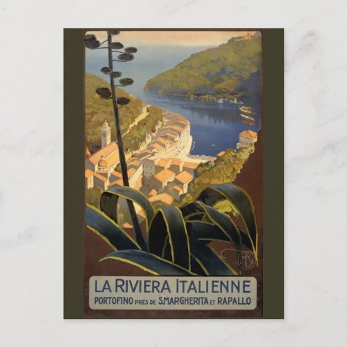 La Riviera Italienne Vintage Travel Poster Restore Postcard