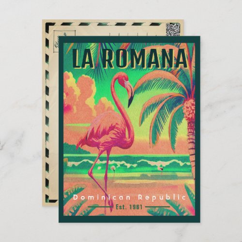 La Romana Beach DR Retro Flamingos Souvenir 1960s Postcard