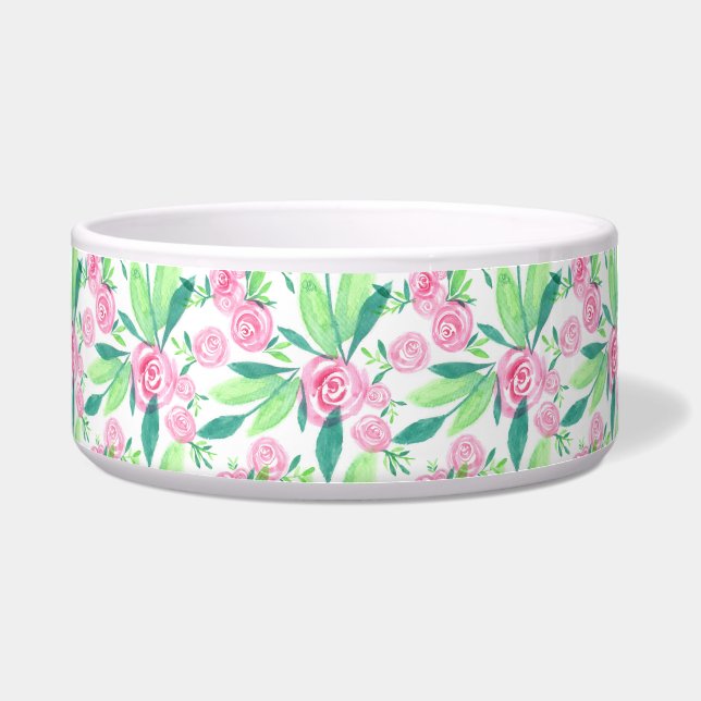 La Rosa Watercolor Floral Pattern Pet Bowl (Front)