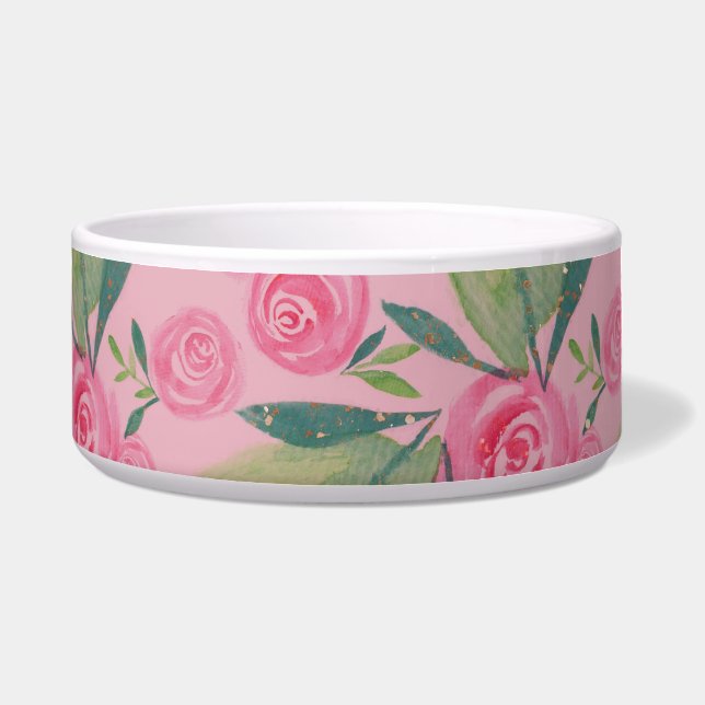 La Rosa Watercolor Pastel Floral Pattern Pet Bowl (Front)