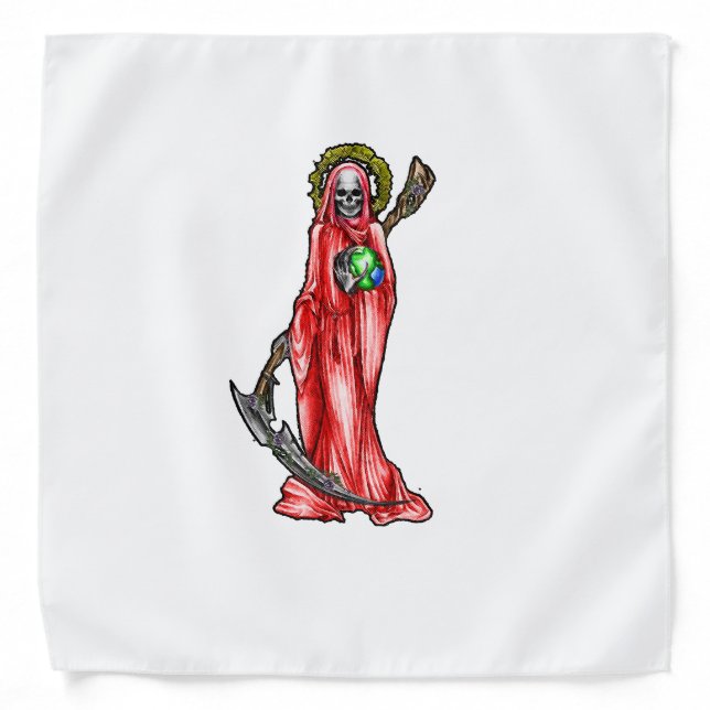 La Santa Muerte Red in White Bandana (Front)
