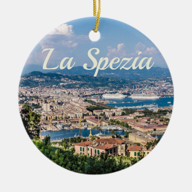 La Spezia Cinque Terre Liguria Italy Panorama gift Ceramic Ornament (Front)