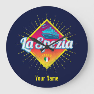 La Spezia Liguria Italy Retro Cruise Ship Vintage Large Clock