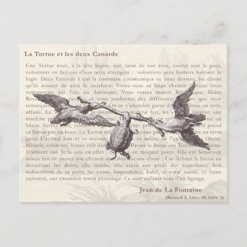 La Tortue et les deux Canards Jean de La Fontaine Postcard