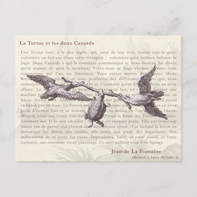 La Tortue et les deux Canards: Jean de La Fontaine Postcard (Front)