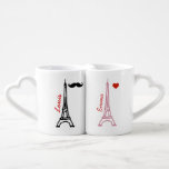 la Tour Eiffel Paris France Coffee Mug Set<br><div class="desc">For him and for her a nice Paris-themed personalized idea with the image of the french Eiffel tower,  a moustache and a small heart</div>