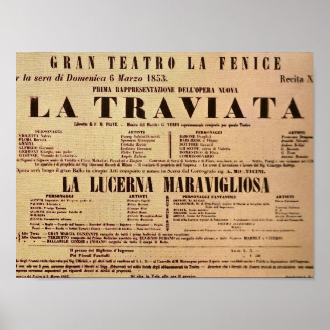 La Traviata World Premiere Poster (1853) (Front)