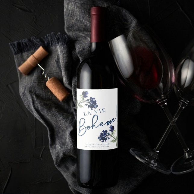 La Vie Boheme | The Bohemian Life Blue Wildflower Wine Label (Creator Uploaded)