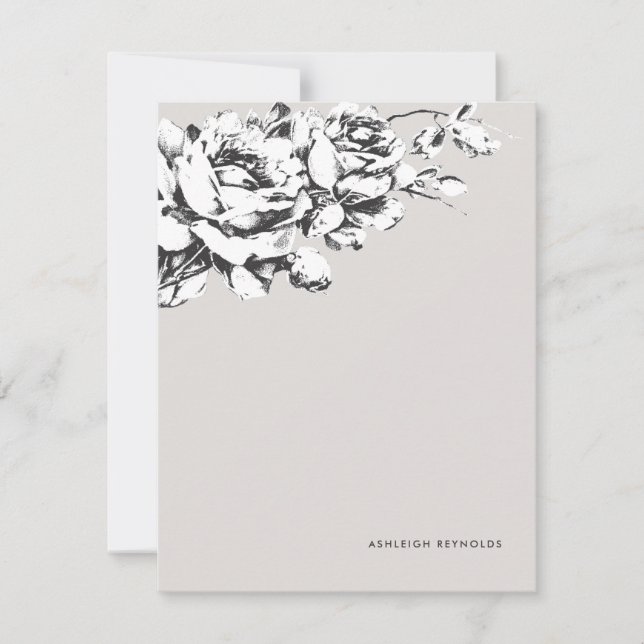 La Vie en Rose Floral Stationery - Gray Note Card (Front)