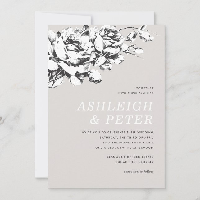 La Vie en Rose Floral Wedding Invitation - Gray (Front)