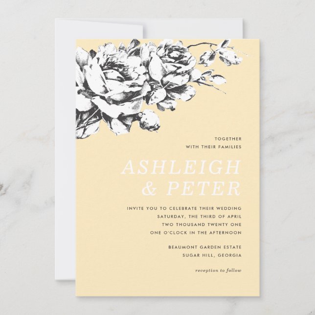 La Vie en Rose Floral Wedding Invitation - Yellow (Front)