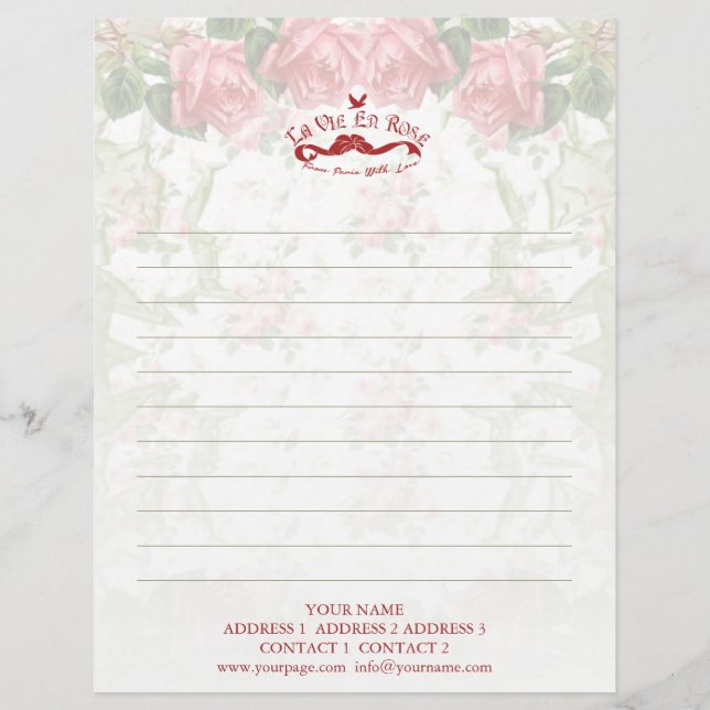 La Vie En Rose - Letterhead / Stationary (Front)