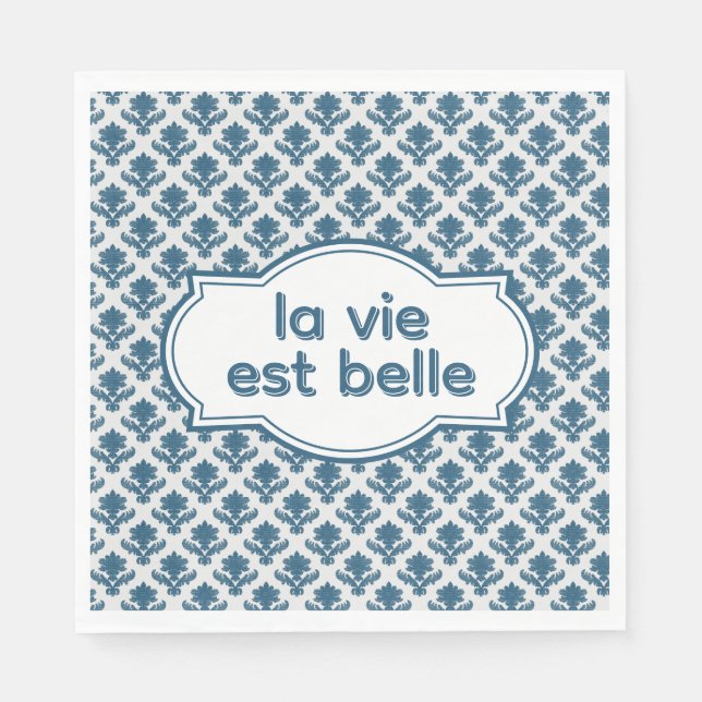 La Vie Es Belle Elegant French Tapestry Blue White Napkins (Front)